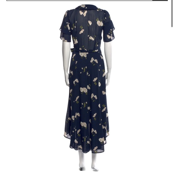 Reformation Layley Opaline Dress - Navy Floral Wrap - Size Large - Picture 5 of 5